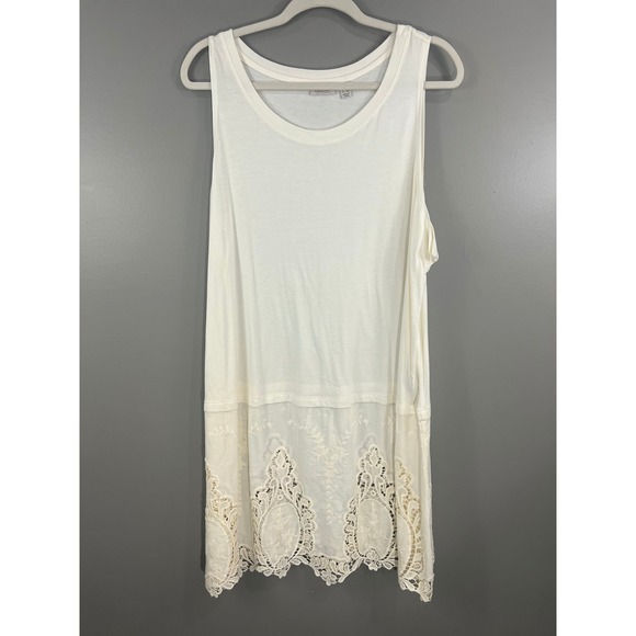 LOGO by Lori Goldstein Tops - LOGO Lori Goldstein Ivory Layering Tank Lace Trim plus size 2X